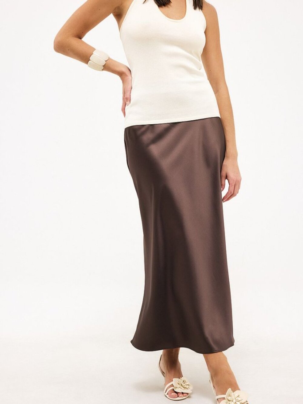 NA-KD Brown Satin Midi Skirt